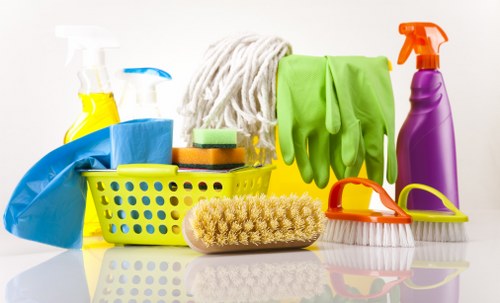 Carpet cleaner preparing equipment safely before work